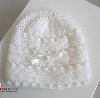 Bonnet blanc modèle tricot bb fait main