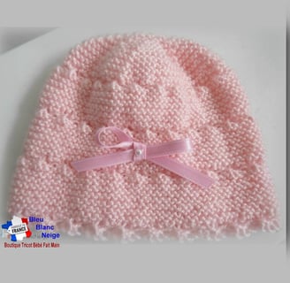 Bonnet rose modele tricot bebe fait main