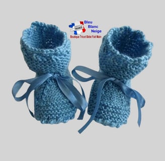 chaussons bleus tricot laine bb fait main