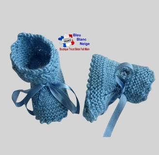 chaussons bleus tricot laine bb fait main