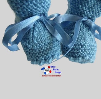 chaussons bleus tricot laine bb fait main