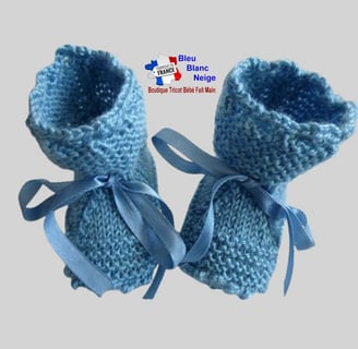 chaussons bleus tricot laine bb fait main