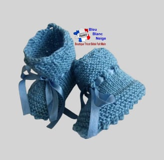 chaussons bleus tricot laine bb fait main