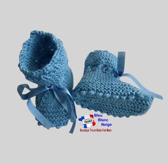 chaussons bleus tricot laine bb fait main