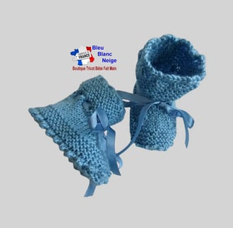 chaussons bleus tricot laine bb fait main