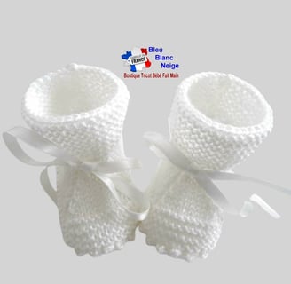 chaussons blancs tricot laine bb fait main