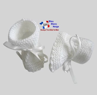 chaussons blancs tricot laine bb fait main