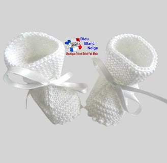 chaussons blancs tricot laine bb fait main