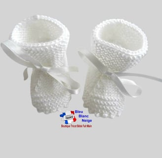 chaussons blancs tricot laine bb fait main