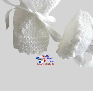 chaussons blancs tricot laine bb fait main