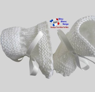 chaussons blancs tricot laine bb fait main