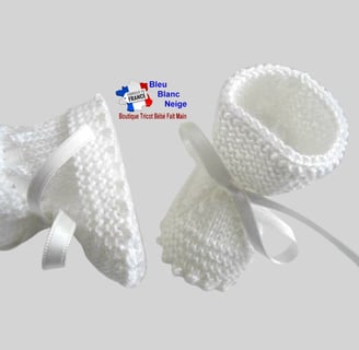 chaussons blancs tricot laine bb fait main