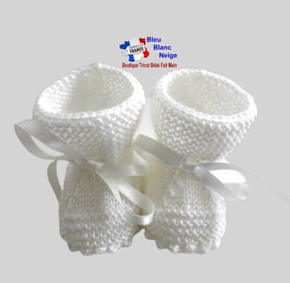 chaussons blancs tricot laine bb fait main