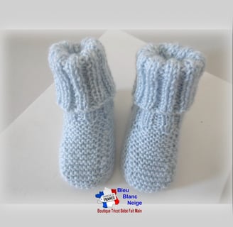 chaussons bleus layette bb tricotée main