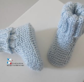 chaussons bleus layette bb tricotée main