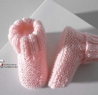 chaussons roses layette bb tricotée main