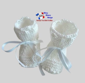 chaussons blancs tricot laine bb fait main
