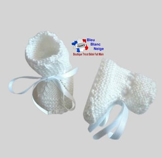 chaussons blancs tricot laine bb fait main