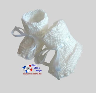 chaussons blancs tricot laine bb fait main
