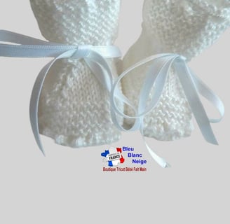 chaussons blancs tricot laine bb fait main