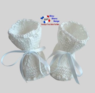 chaussons blancs tricot laine bb fait main