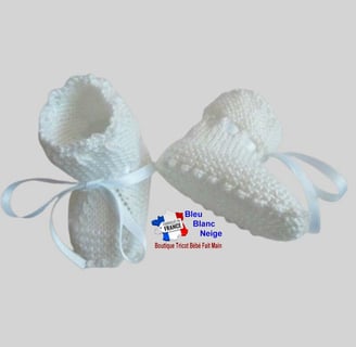 chaussons blancs tricot laine bb fait main