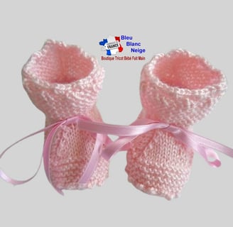 chaussons roses tricot laine bb fait main