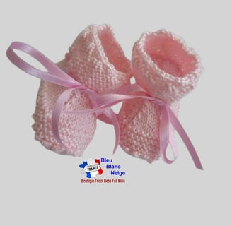 chaussons roses tricot laine bb fait main