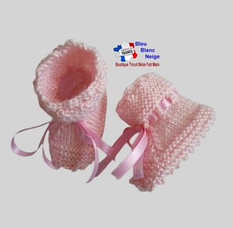 chaussons roses tricot laine bb fait main