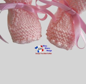 chaussons roses tricot laine bb fait main