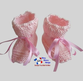 chaussons roses tricot laine bb fait main