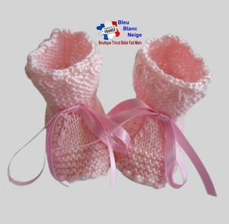 chaussons roses tricot laine bb fait main