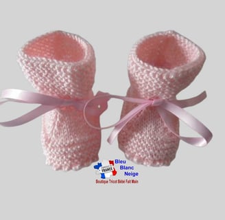 chaussons roses tricot laine bb fait main