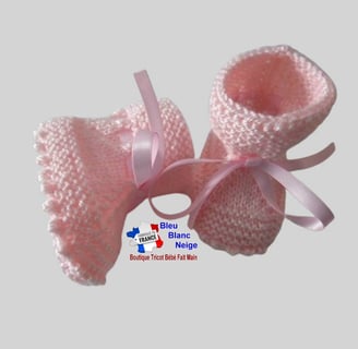 chaussons roses tricot laine bb fait main