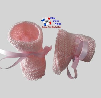 chaussons roses tricot laine bb fait main