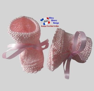 chaussons roses tricot laine bb fait main