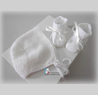 Béguin et chaussons tricot bébé fait main