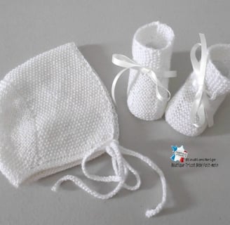 Béguin et chaussons tricot bébé fait main