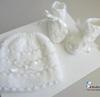 Bonnet chaussons tricot layette bebe