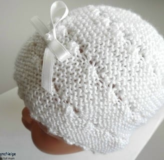 Bonnet blanc layette bb tricot fait main