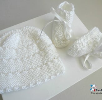 Bonnet chaussons layette laine bébé fait main