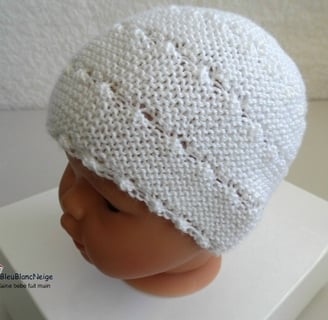 Bonnet blanc layette laine bébé fait main