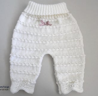 Pantalon blanc tricot bb fait main