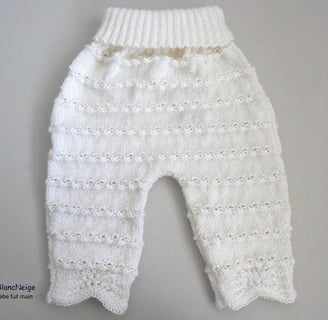 Pantalon blanc tricot bb fait main