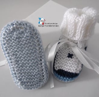 Bonnet et chaussons layette bébé tricot fait main