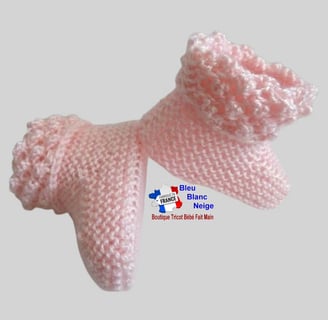 Chaussons roses modele layette bb tricot bebe fait main