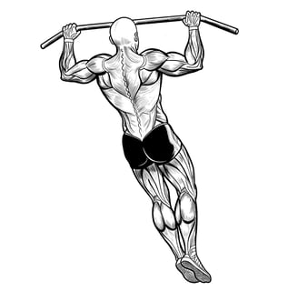 Dibujo lineal en blanco y negro de una persona haciendo dominadas