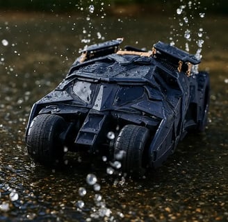 carro a control remoto de Batman bajo la lluvia