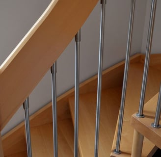 Handcrafted wooden staircase railing in Gurugram