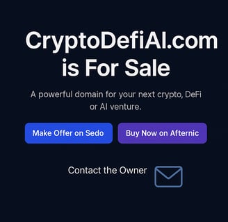 For sale banner for crypto, DeFi, and AI domain name